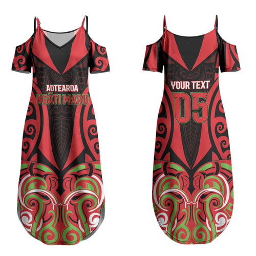 Custom Aotearoa Ngati Maru Family Matching Summer Maxi Dress and Hawaiian Shirt New Zealand Traditional Maori Pattern