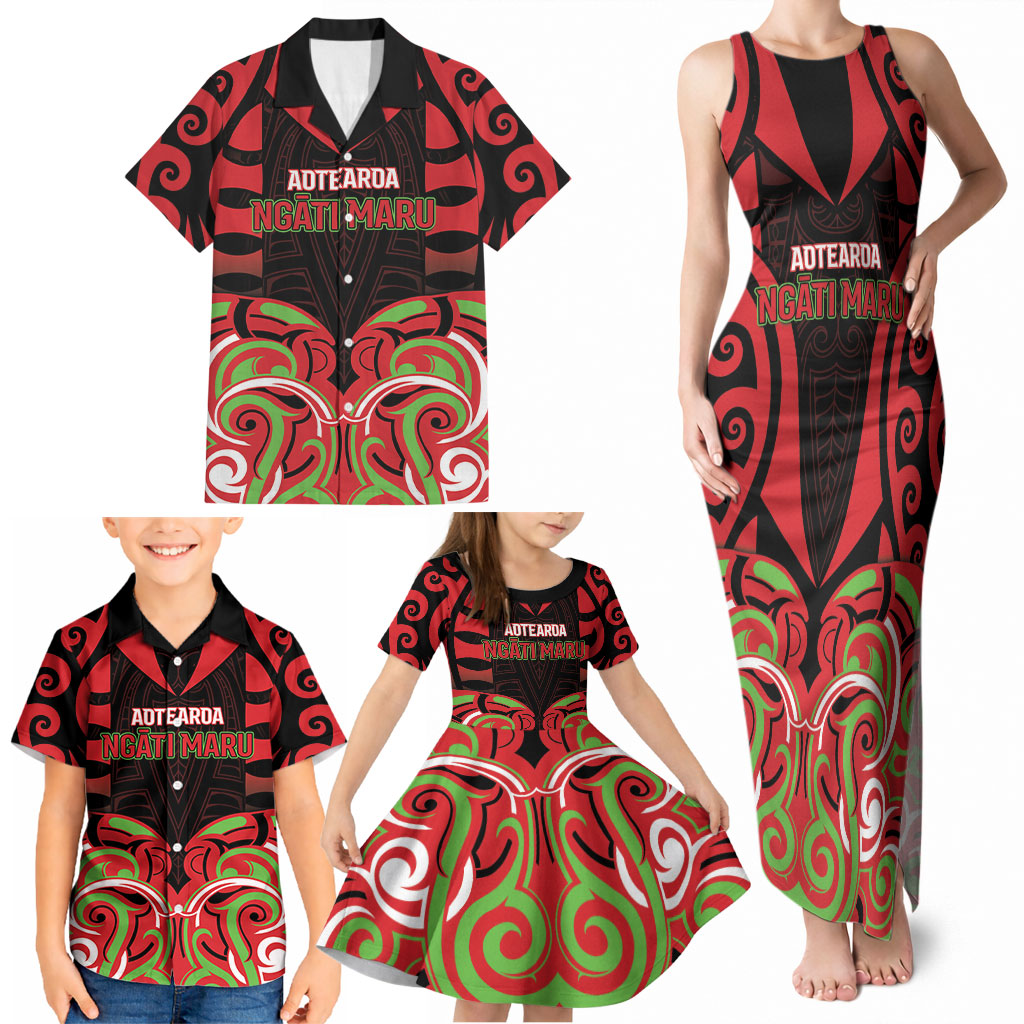 Custom Aotearoa Ngati Maru Family Matching Tank Maxi Dress and Hawaiian Shirt New Zealand Traditional Maori Pattern