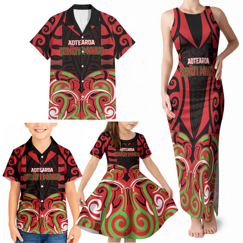 Custom Aotearoa Ngati Maru Family Matching Tank Maxi Dress and Hawaiian Shirt New Zealand Traditional Maori Pattern