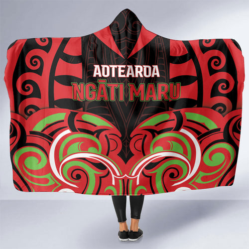 Aotearoa Ngati Maru Hooded Blanket New Zealand Traditional Maori Pattern