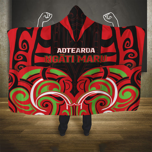 Aotearoa Ngati Maru Hooded Blanket New Zealand Traditional Maori Pattern