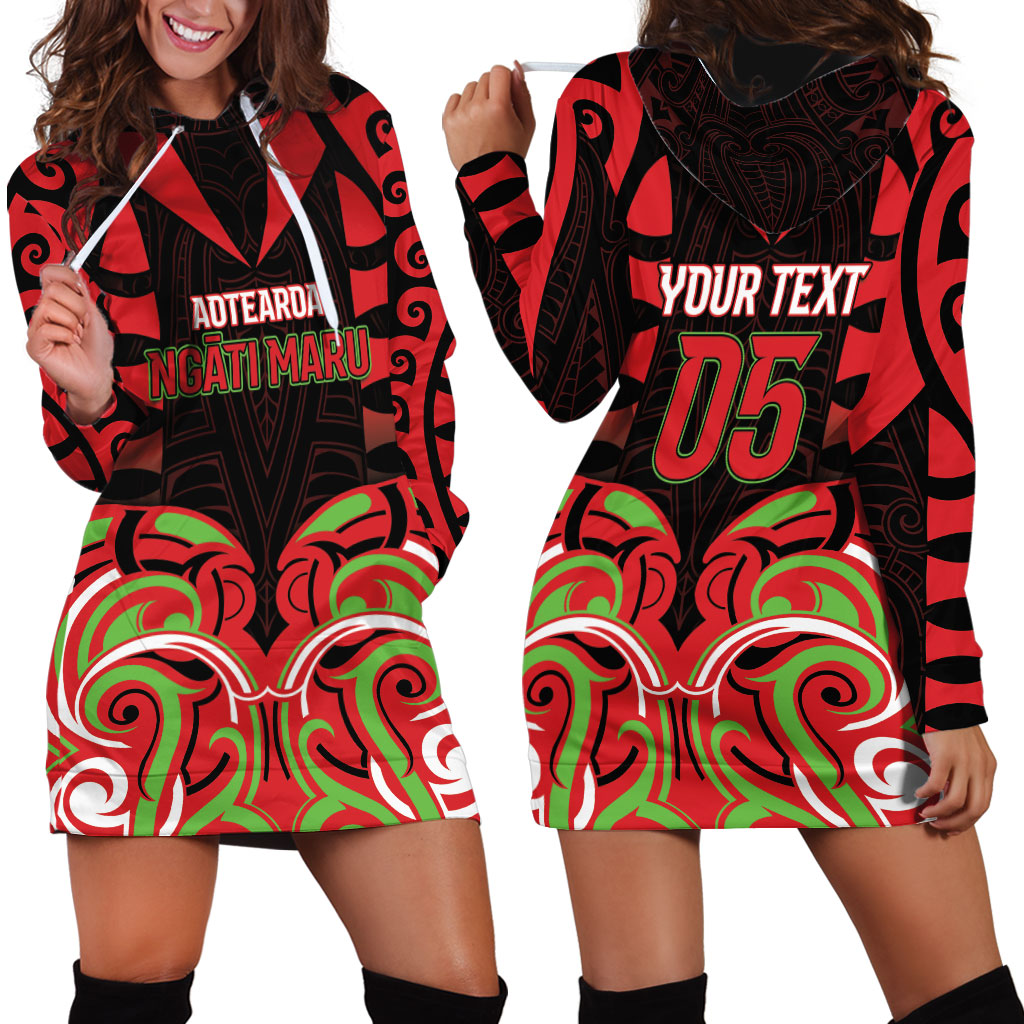 Custom Aotearoa Ngati Maru Hoodie Dress New Zealand Traditional Maori Pattern