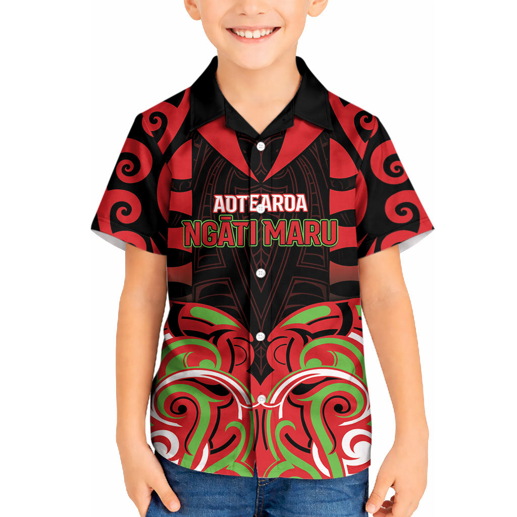 Custom Aotearoa Ngati Maru Kid Hawaiian Shirt New Zealand Traditional Maori Pattern
