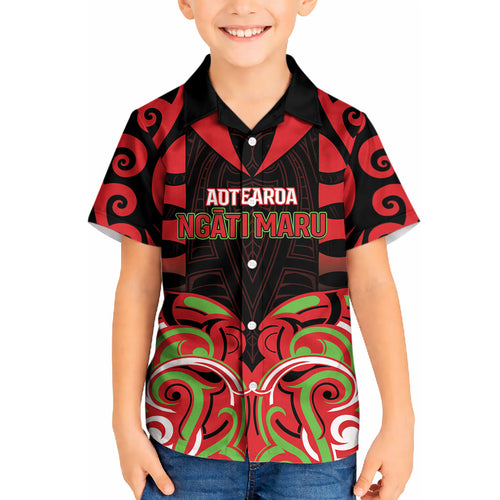 Custom Aotearoa Ngati Maru Kid Hawaiian Shirt New Zealand Traditional Maori Pattern