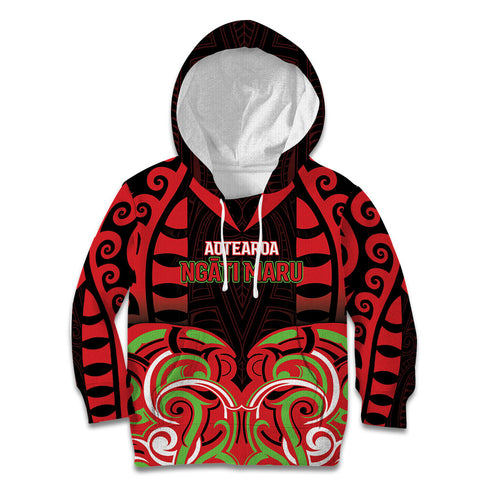 Custom Aotearoa Ngati Maru Kid Hoodie New Zealand Traditional Maori Pattern