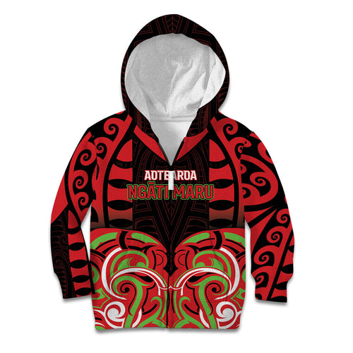 Custom Aotearoa Ngati Maru Kid Hoodie New Zealand Traditional Maori Pattern