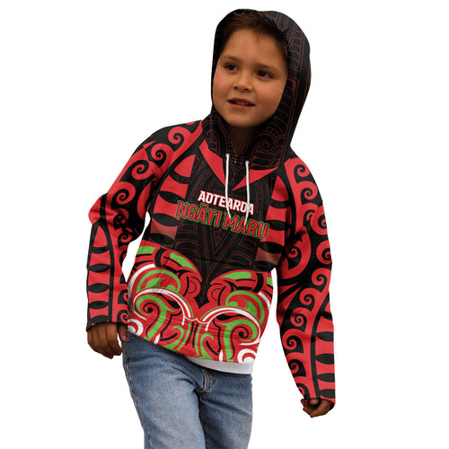 Custom Aotearoa Ngati Maru Kid Hoodie New Zealand Traditional Maori Pattern