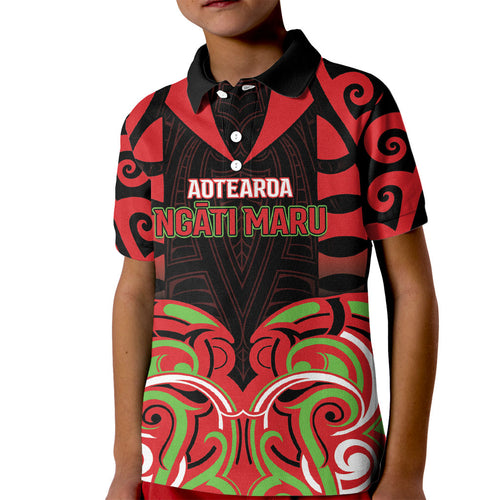 Custom Aotearoa Ngati Maru Kid Polo Shirt New Zealand Traditional Maori Pattern