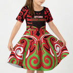 Custom Aotearoa Ngati Maru Kid Short Sleeve Dress New Zealand Traditional Maori Pattern