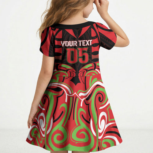Custom Aotearoa Ngati Maru Kid Short Sleeve Dress New Zealand Traditional Maori Pattern