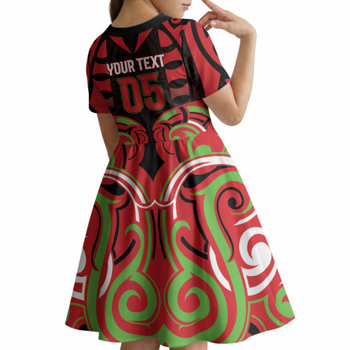 Custom Aotearoa Ngati Maru Kid Short Sleeve Dress New Zealand Traditional Maori Pattern
