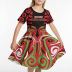 Custom Aotearoa Ngati Maru Kid Short Sleeve Dress New Zealand Traditional Maori Pattern