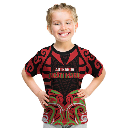 Custom Aotearoa Ngati Maru Kid T Shirt New Zealand Traditional Maori Pattern