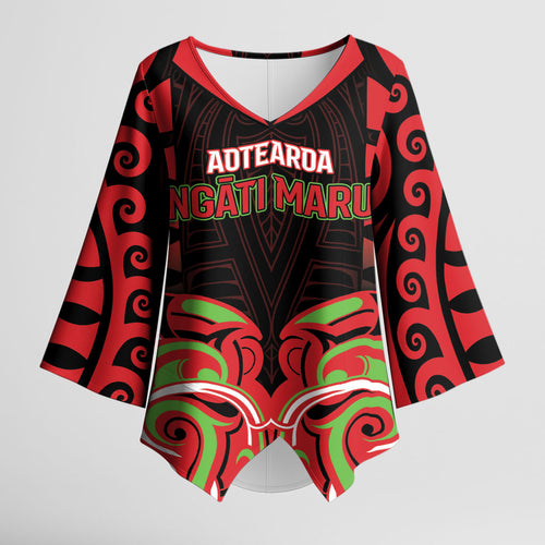 Custom Aotearoa Ngati Maru Kimono Sleeve Blouse New Zealand Traditional Maori Pattern