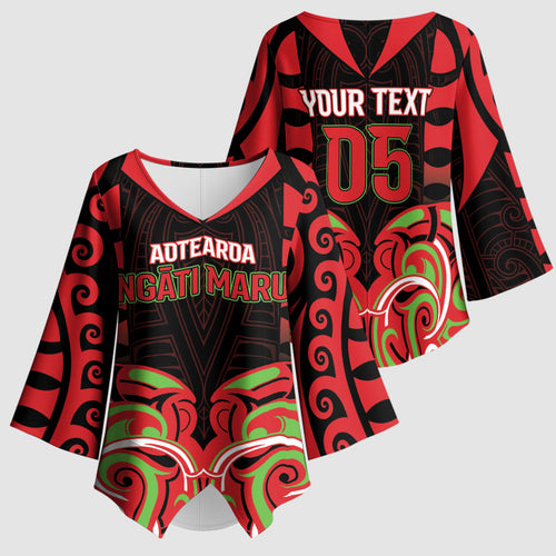 Custom Aotearoa Ngati Maru Kimono Sleeve Blouse New Zealand Traditional Maori Pattern