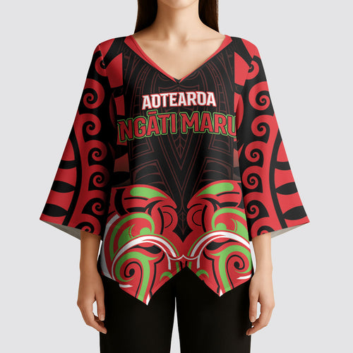 Custom Aotearoa Ngati Maru Kimono Sleeve Blouse New Zealand Traditional Maori Pattern