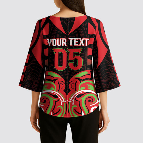 Custom Aotearoa Ngati Maru Kimono Sleeve Blouse New Zealand Traditional Maori Pattern