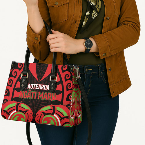 Aotearoa Ngati Maru Leather Bag New Zealand Traditional Maori Pattern