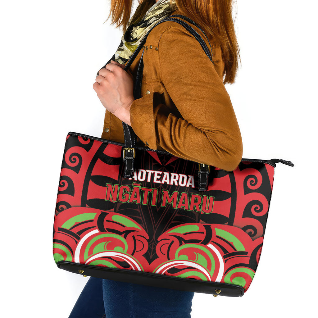 Aotearoa Ngati Maru Leather Tote Bag New Zealand Traditional Maori Pattern