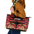 Aotearoa Ngati Maru Leather Tote Bag New Zealand Traditional Maori Pattern