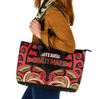 Aotearoa Ngati Maru Leather Tote Bag New Zealand Traditional Maori Pattern
