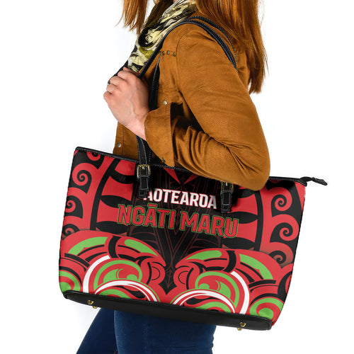 Aotearoa Ngati Maru Leather Tote Bag New Zealand Traditional Maori Pattern