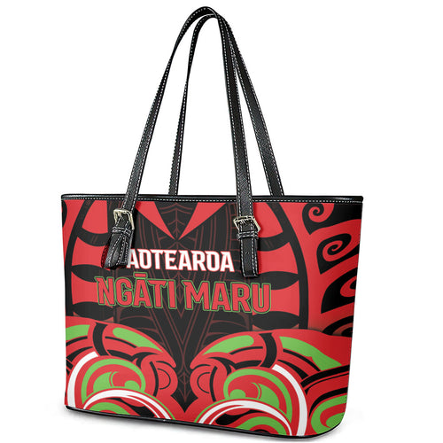 Aotearoa Ngati Maru Leather Tote Bag New Zealand Traditional Maori Pattern