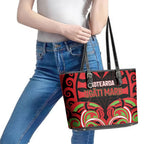 Aotearoa Ngati Maru Leather Tote Bag New Zealand Traditional Maori Pattern