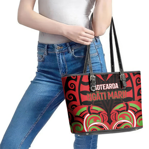 Aotearoa Ngati Maru Leather Tote Bag New Zealand Traditional Maori Pattern