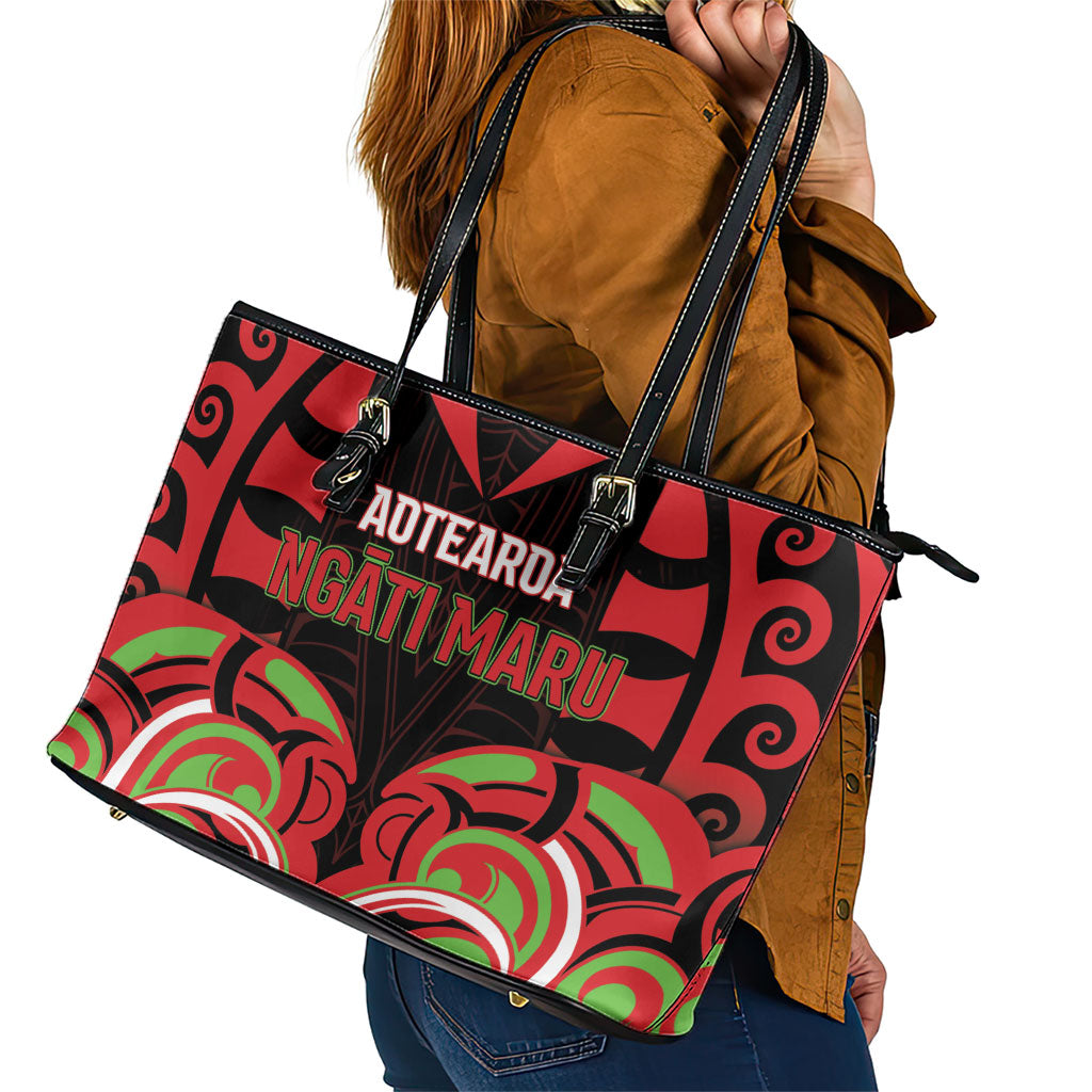 Aotearoa Ngati Maru Leather Tote Bag New Zealand Traditional Maori Pattern