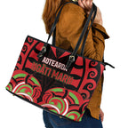 Aotearoa Ngati Maru Leather Tote Bag New Zealand Traditional Maori Pattern