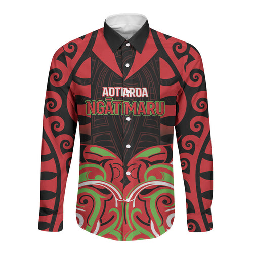 Custom Aotearoa Ngati Maru Long Sleeve Button Shirt New Zealand Traditional Maori Pattern