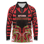 Custom Aotearoa Ngati Maru Long Sleeve Polo Shirt New Zealand Traditional Maori Pattern