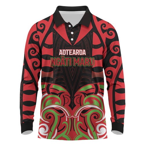 Custom Aotearoa Ngati Maru Long Sleeve Polo Shirt New Zealand Traditional Maori Pattern