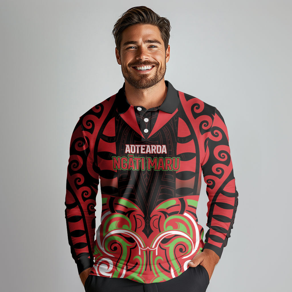 Custom Aotearoa Ngati Maru Long Sleeve Polo Shirt New Zealand Traditional Maori Pattern
