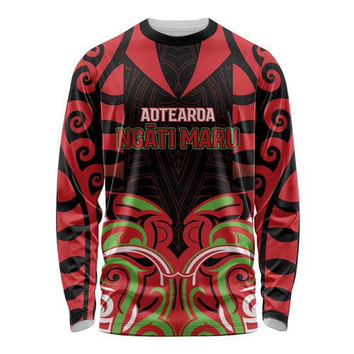 Custom Aotearoa Ngati Maru Long Sleeve Shirt New Zealand Traditional Maori Pattern