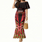 Custom Aotearoa Ngati Maru Mermaid Dress New Zealand Traditional Maori Pattern