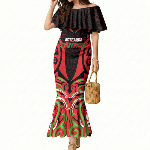 Custom Aotearoa Ngati Maru Mermaid Dress New Zealand Traditional Maori Pattern