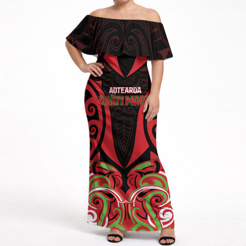 Custom Aotearoa Ngati Maru Off Shoulder Maxi Dress New Zealand Traditional Maori Pattern