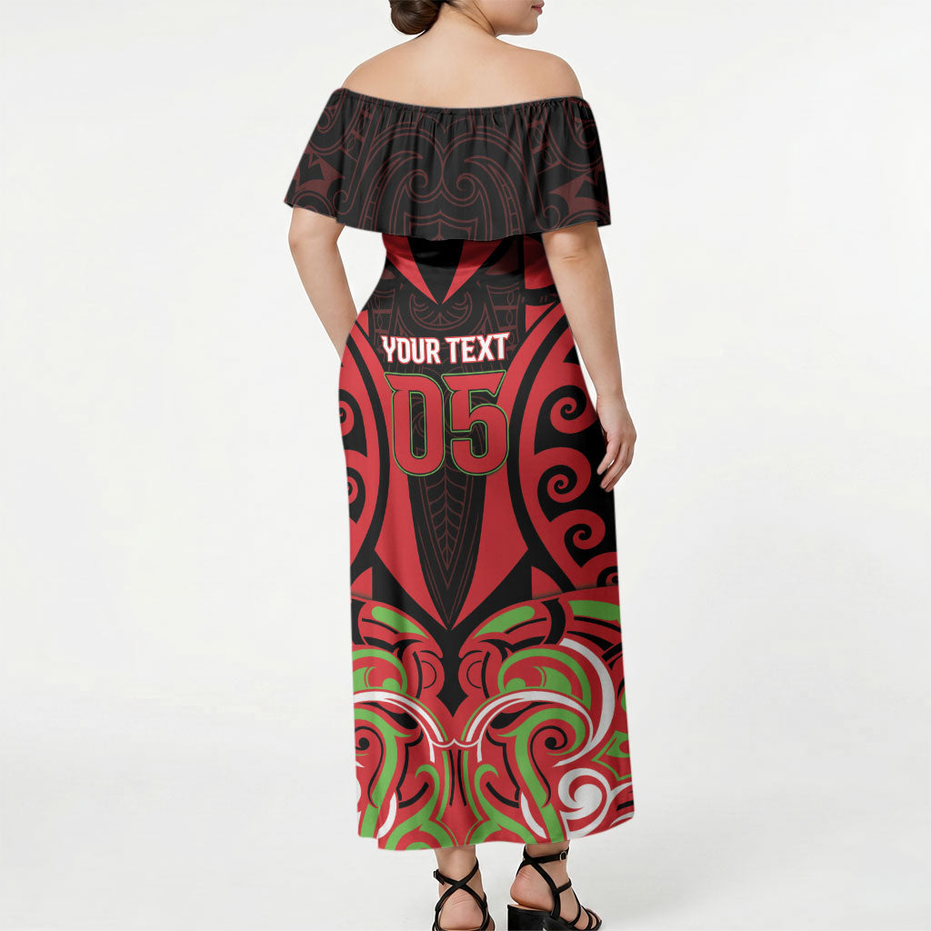 Custom Aotearoa Ngati Maru Off Shoulder Maxi Dress New Zealand Traditional Maori Pattern