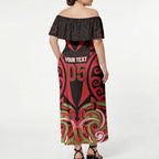 Custom Aotearoa Ngati Maru Off Shoulder Maxi Dress New Zealand Traditional Maori Pattern