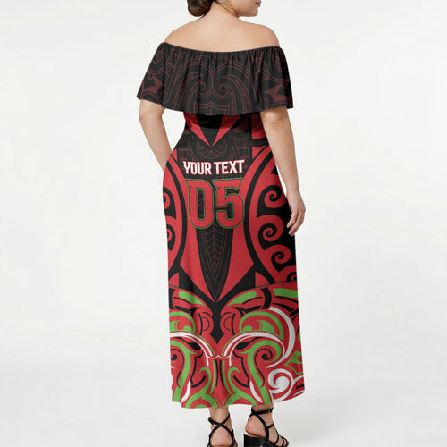Custom Aotearoa Ngati Maru Off Shoulder Maxi Dress New Zealand Traditional Maori Pattern