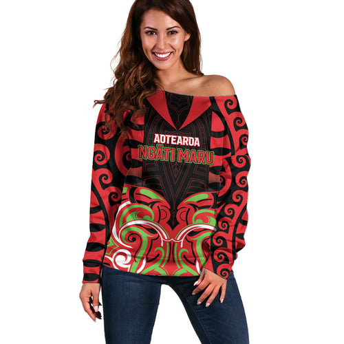 Custom Aotearoa Ngati Maru Off Shoulder Sweater New Zealand Traditional Maori Pattern