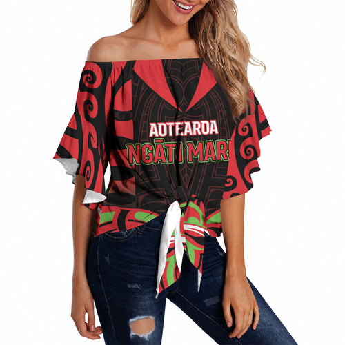 Custom Aotearoa Ngati Maru Off Shoulder Wrap Waist Top New Zealand Traditional Maori Pattern