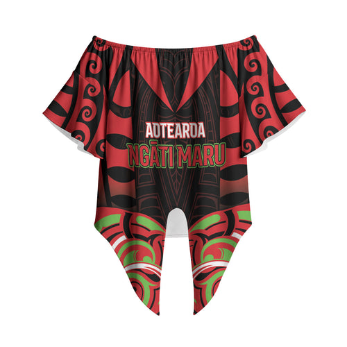 Custom Aotearoa Ngati Maru Off Shoulder Wrap Waist Top New Zealand Traditional Maori Pattern
