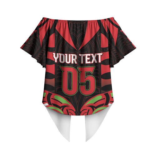 Custom Aotearoa Ngati Maru Off Shoulder Wrap Waist Top New Zealand Traditional Maori Pattern