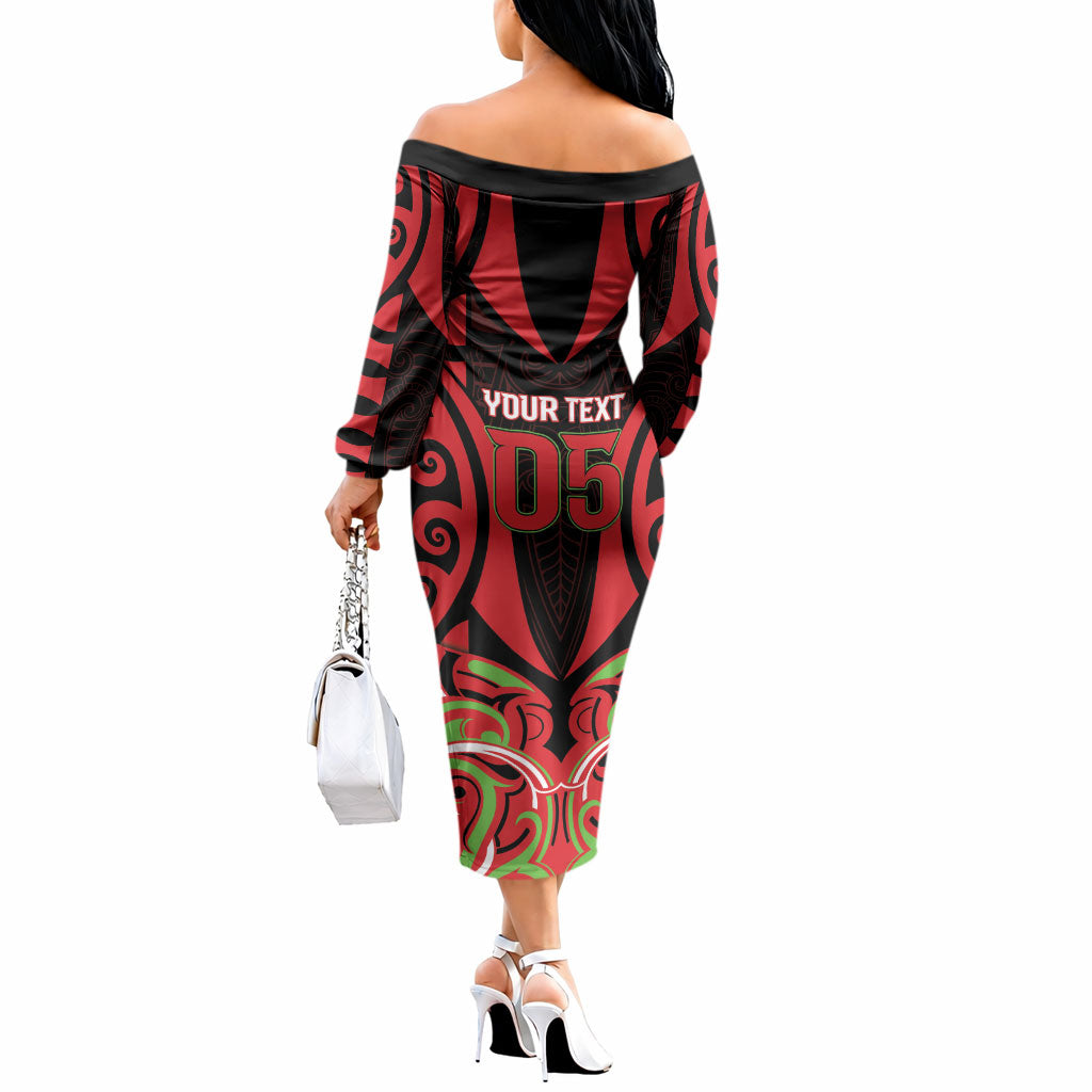 Custom Aotearoa Ngati Maru Off The Shoulder Long Sleeve Dress New Zealand Traditional Maori Pattern