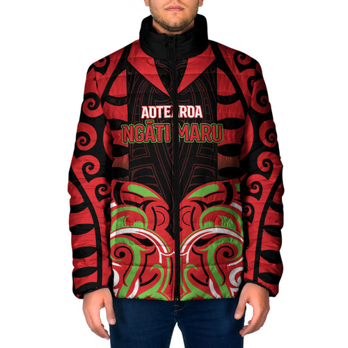 Custom Aotearoa Ngati Maru Padded Jacket New Zealand Traditional Maori Pattern