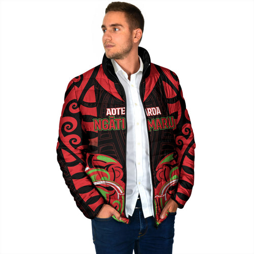 Custom Aotearoa Ngati Maru Padded Jacket New Zealand Traditional Maori Pattern