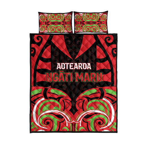 Aotearoa Ngati Maru Quilt Bed Set New Zealand Traditional Maori Pattern